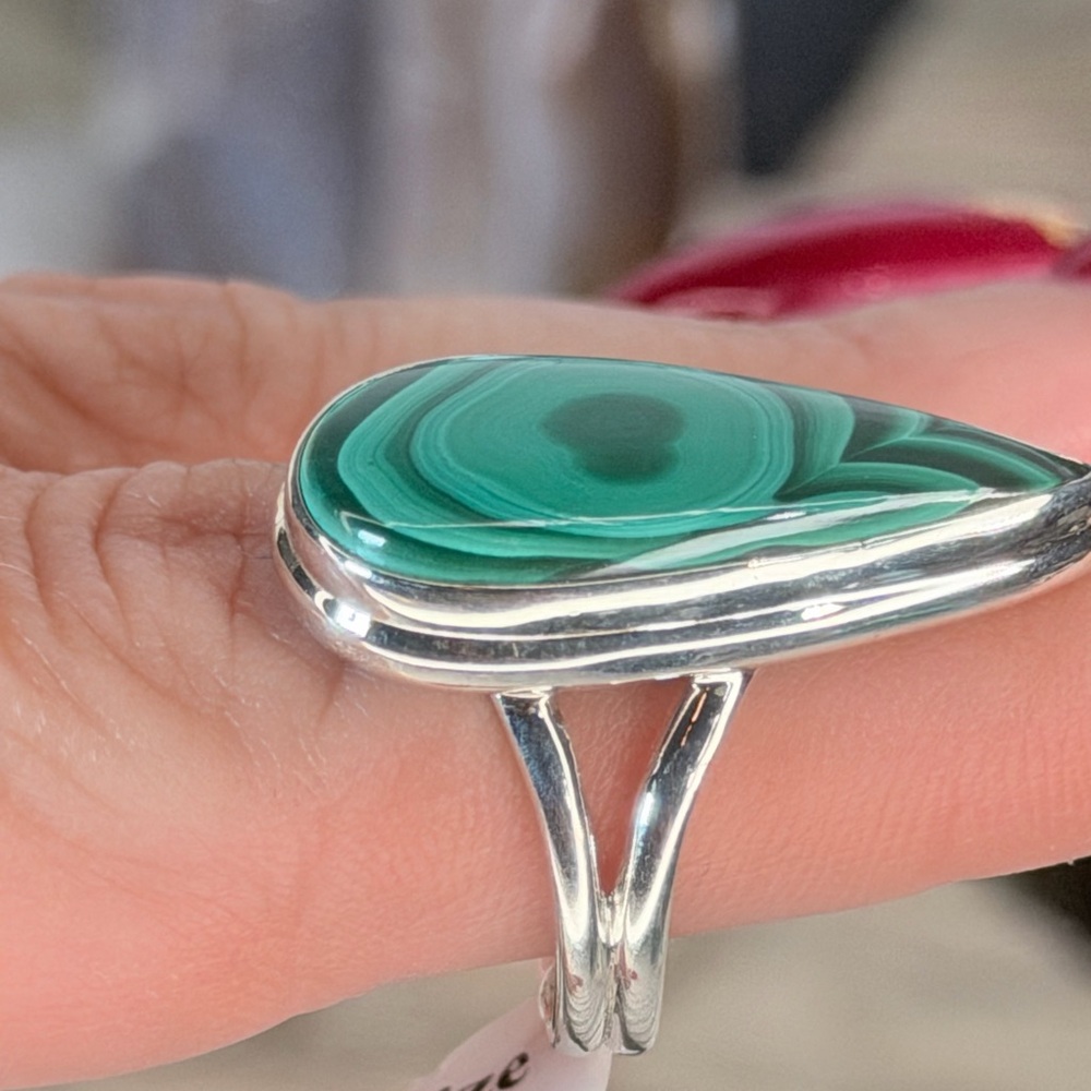Teardrop Congo Malachite Ring Solid 925 Sterling … - image 6
